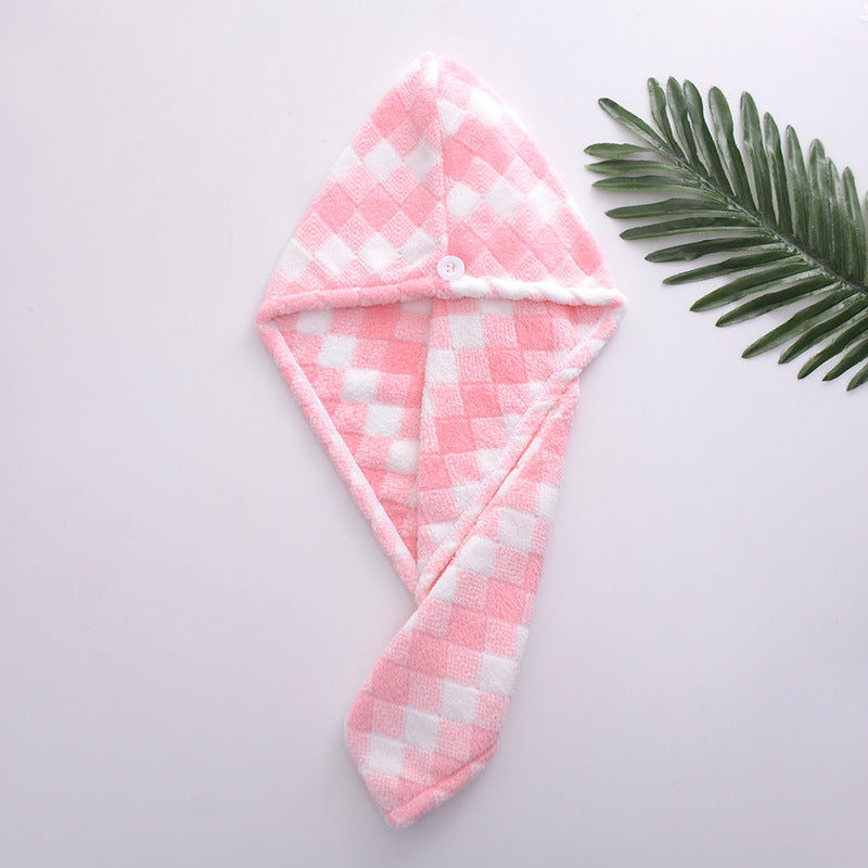2pcs Plaid Pattern Hair Towel Wrap - Absorbent Quick Dry Coral Fleece Towels