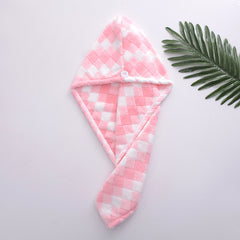 2pcs Plaid Pattern Hair Towel Wrap - Absorbent Quick Dry Coral Fleece Towels