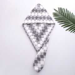 2pcs Plaid Pattern Hair Towel Wrap - Absorbent Quick Dry Coral Fleece Towels