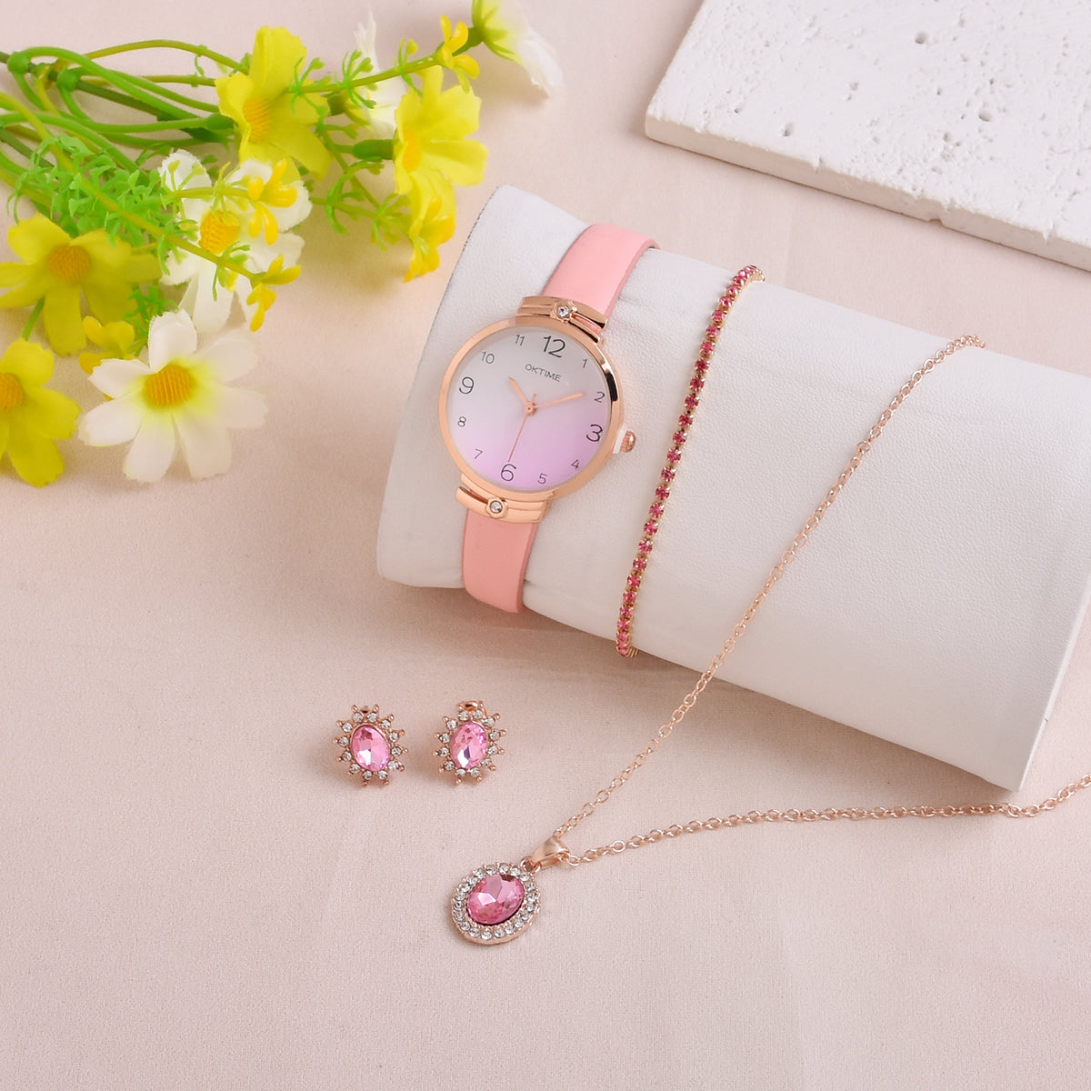 Student Quartz Watch and 4pcs Jewelry Set