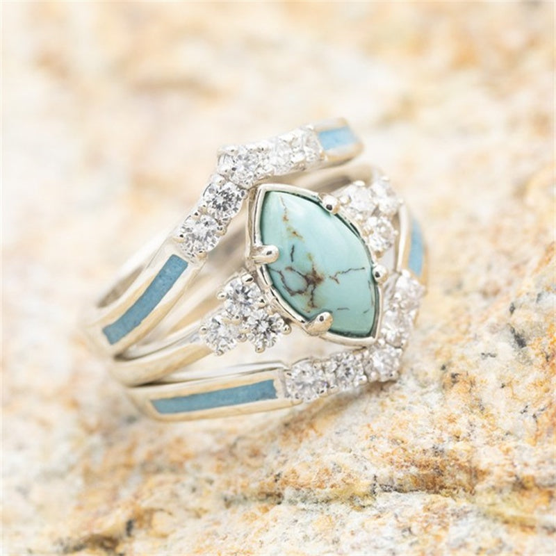 Boho Style Turquoise Stacking Rings Silver Plated Jewelry for Summer Vacation