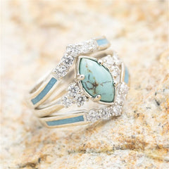 Boho Style Turquoise Stacking Rings Silver Plated Jewelry for Summer Vacation