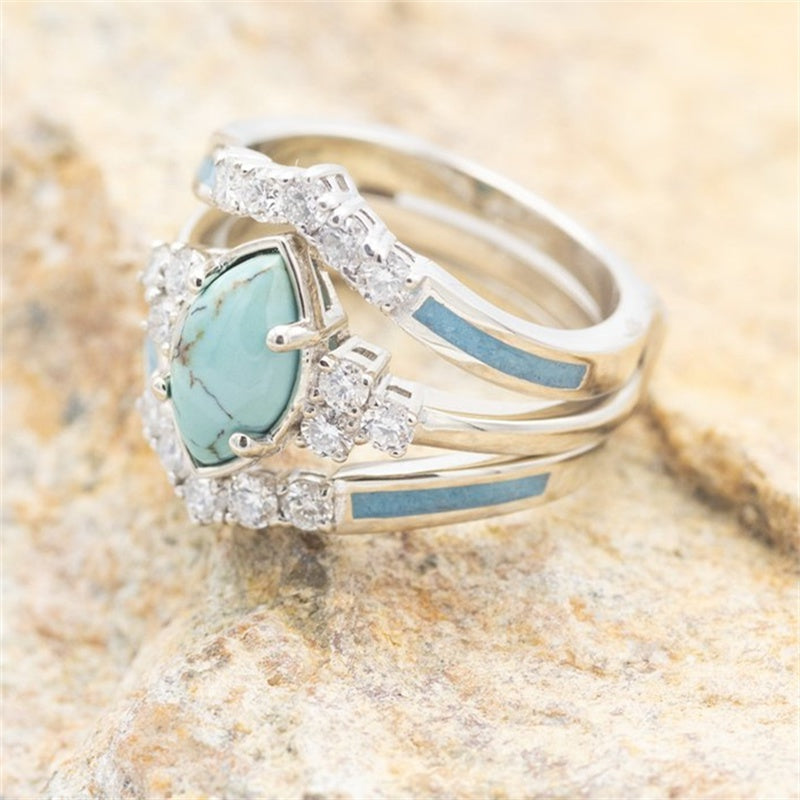 Boho Style Turquoise Stacking Rings Silver Plated Jewelry for Summer Vacation