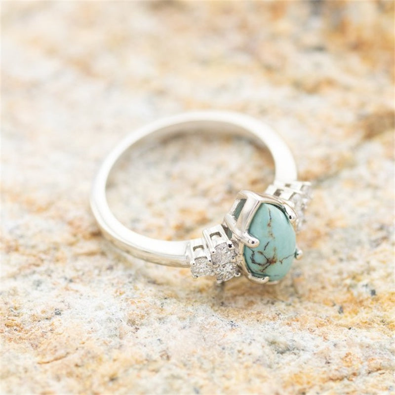Boho Style Turquoise Stacking Rings Silver Plated Jewelry for Summer Vacation