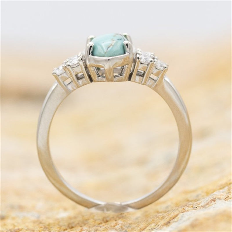 Boho Style Turquoise Stacking Rings Silver Plated Jewelry for Summer Vacation
