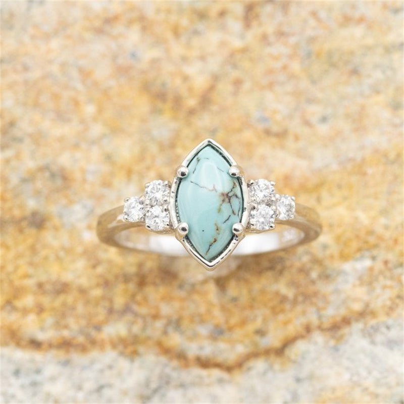 Boho Style Turquoise Stacking Rings Silver Plated Jewelry for Summer Vacation