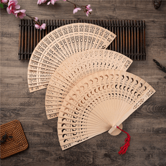 Vintage Style Wooden Folding Fan, Stage Performance Sandalwood Fan