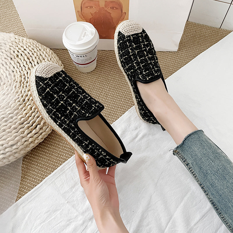 Women's Plaid Pattern Flat Shoes Slip On Espadrilles Lightweight