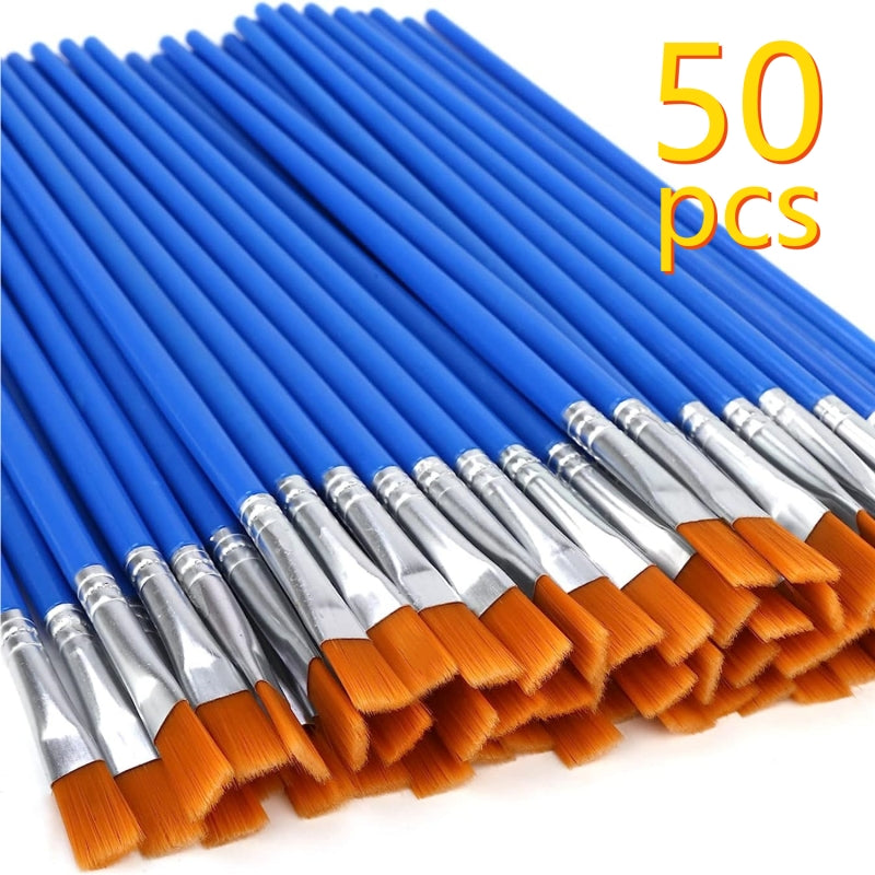 50pcs Nylon Hair Art Painting Brush Set Watercolor Acrylic Paint Small Brush