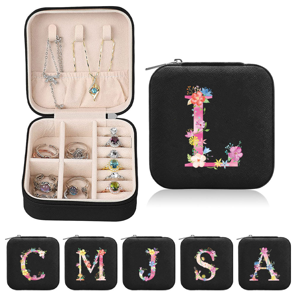 Mini Letter Print Zipper Jewelry Storage Box for Rings Necklaces