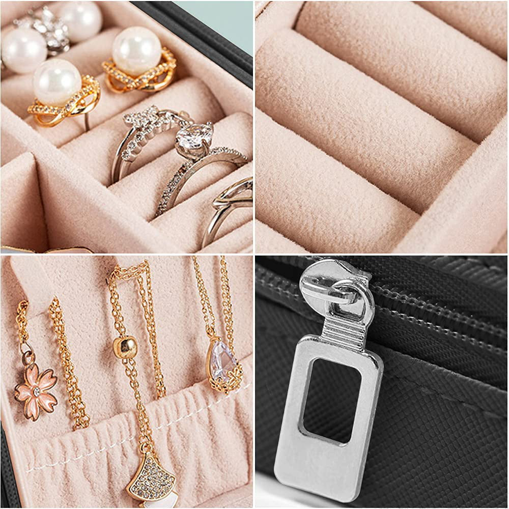 Mini Letter Print Zipper Jewelry Storage Box for Rings Necklaces