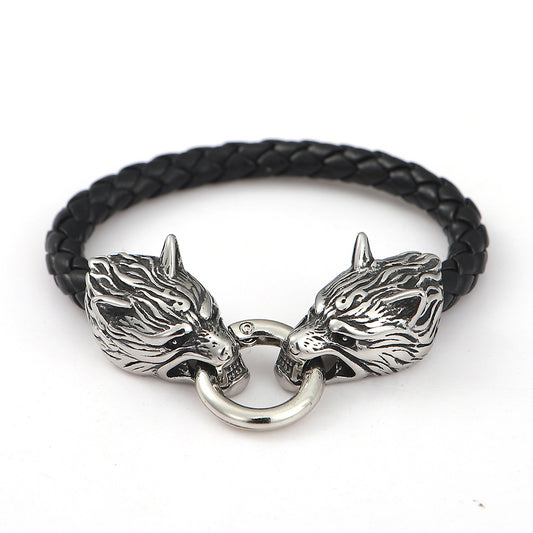 Viking Wolf Head Leather Bracelet Hip Hop Vintage Jewelry