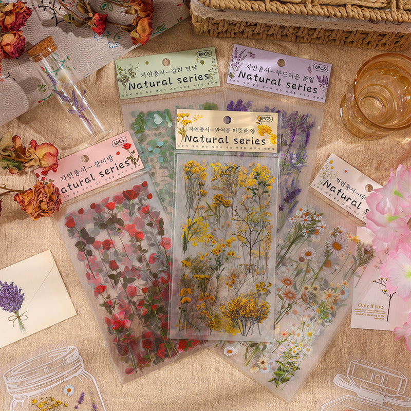 6pcs Flowers Stickers Scrapbook Bullet Journal Self adhesive Stickers