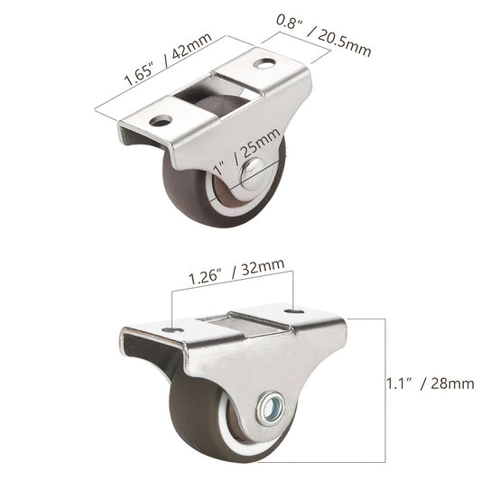 8pcs TPR Rubber Caster 1" Plain Bearing Coffee Thermoplastic Wheels