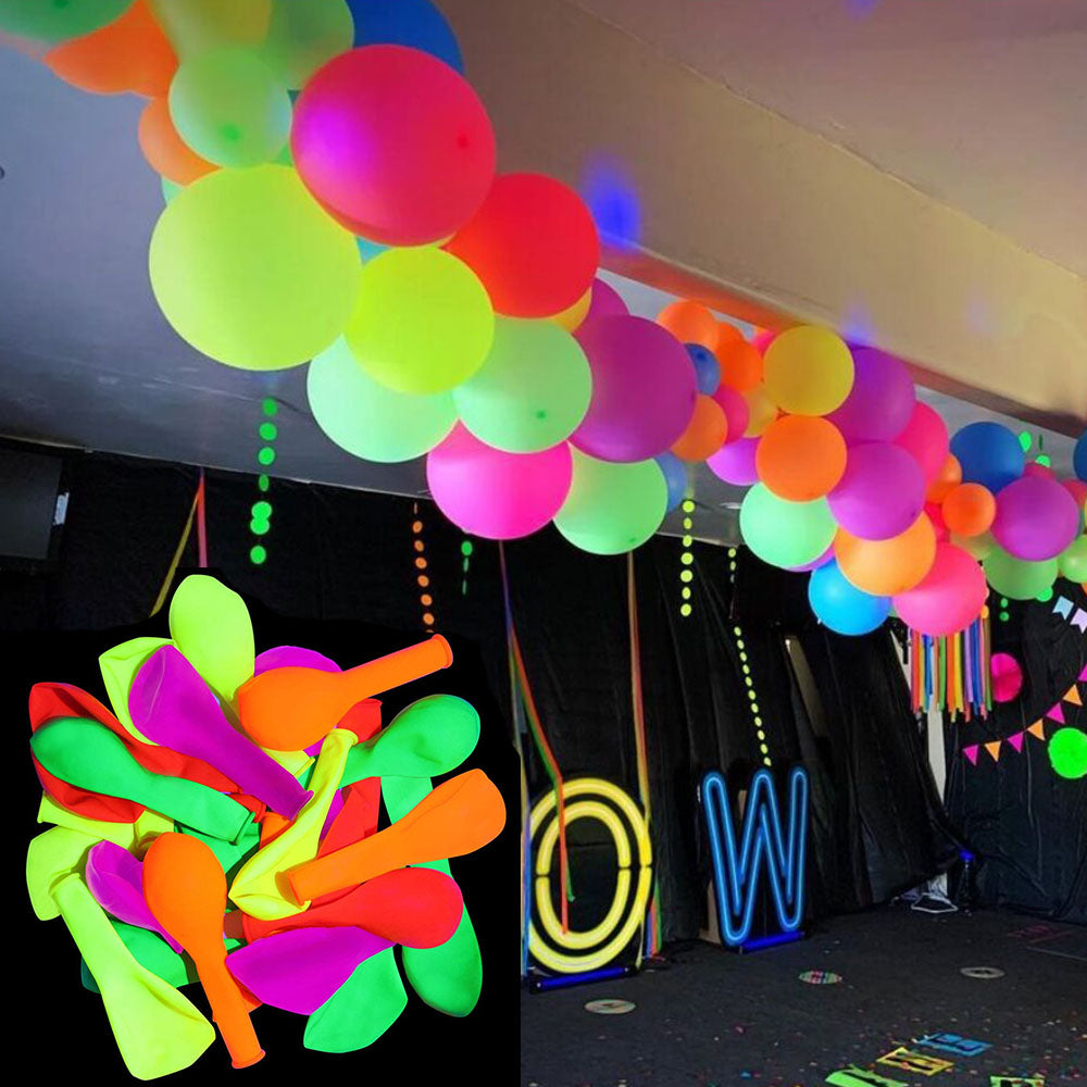 100pcs Neon Glow Latex Balloons Happy Birthday Fluorescent Luminous Balloons