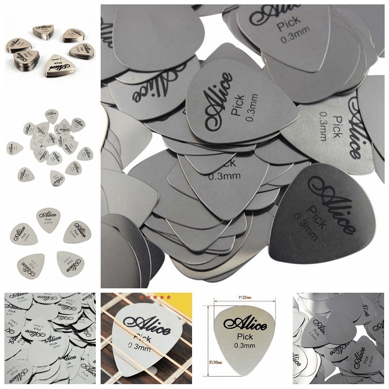 10pcs Metal Guitar Pick 0.3mm Thin Silver Bass Ukelele Picks