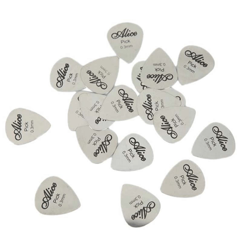 10pcs Metal Guitar Pick 0.3mm Thin Silver Bass Ukelele Picks