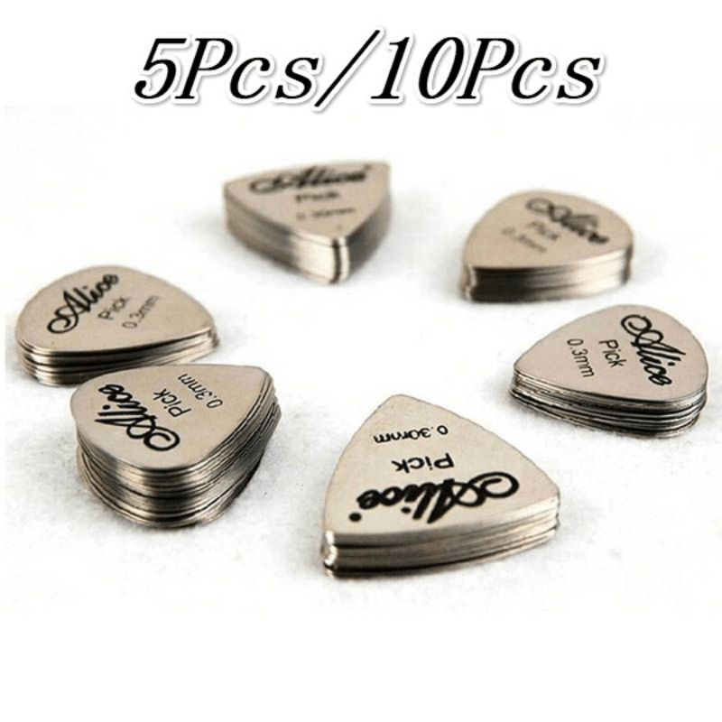 10pcs Metal Guitar Pick 0.3mm Thin Silver Bass Ukelele Picks