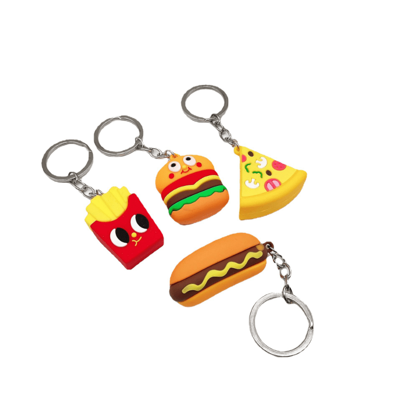 Simulation Food Car Keychain Soft Hamburger Fries Pizza Hot Dog Toy Key Ring