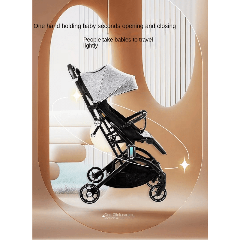 Lightweight Folding Stroller One Button Fold Sitting Lying Baby Stroller