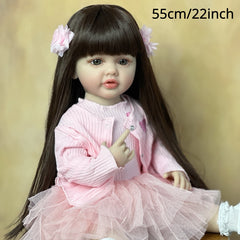 22-inch Reborn Baby Girl Doll Soft Silicone Body Perfect Birthday Gift