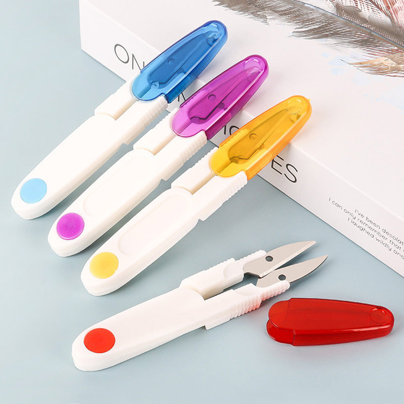 Small Scissors Transparent Thread Head With Cover Safety Sewing Scissors