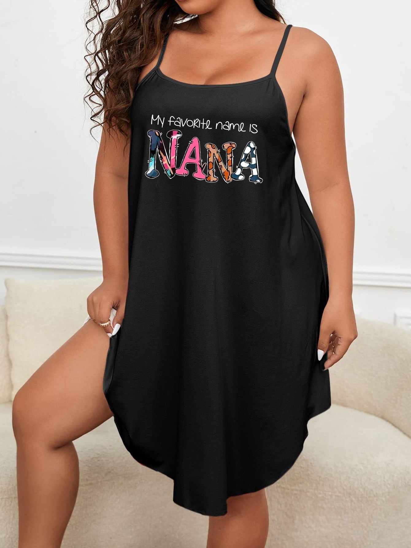  Slogan Print Scoop Neck Lounge Dress