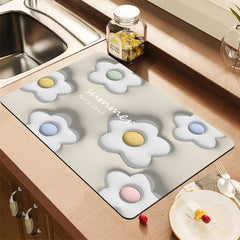 3D Stereo Embossed Dish Drying Pad Kitchen Drain Mat - Absorbent Washstand Mat