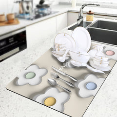 3D Stereo Embossed Dish Drying Pad Kitchen Drain Mat - Absorbent Washstand Mat