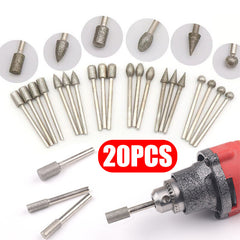 20pcs Diamond Grinding Heads Mini Bit For Rotary Drill Tool