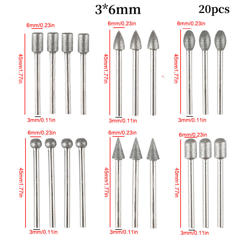 20pcs Diamond Grinding Heads Mini Bit For Rotary Drill Tool