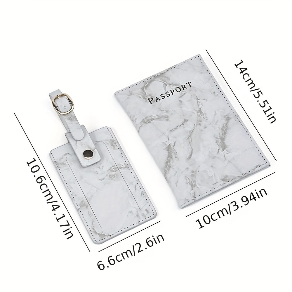 2pcs Leather Passport Cover Luggage Tag Set