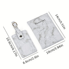 2pcs Leather Passport Cover Luggage Tag Set