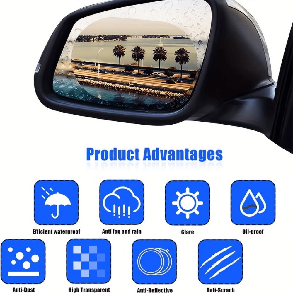 4pcs Car Rearview Mirror Film Rainproof Waterproof Anti Fog Nano Coating