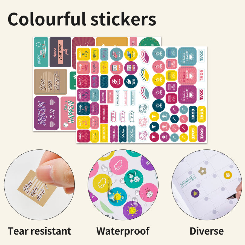 English Dateless Weekly & Monthly Planner Notebook with 6 Stickers