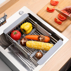 1pc Stainless Steel Kitchen Basket Dish Rack Retractable Sink Shelf