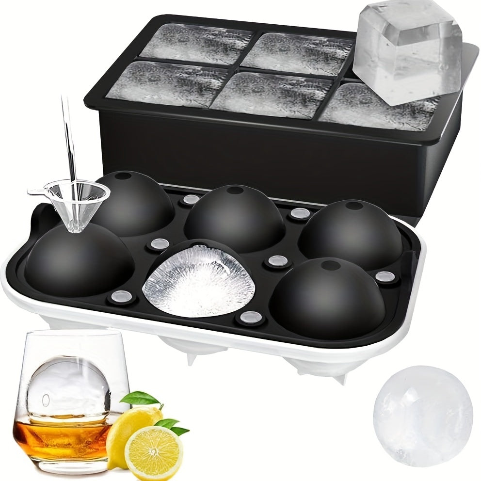 Silicone Ice Cube Trays Sphere & Square Mold With Lid Slow Melting