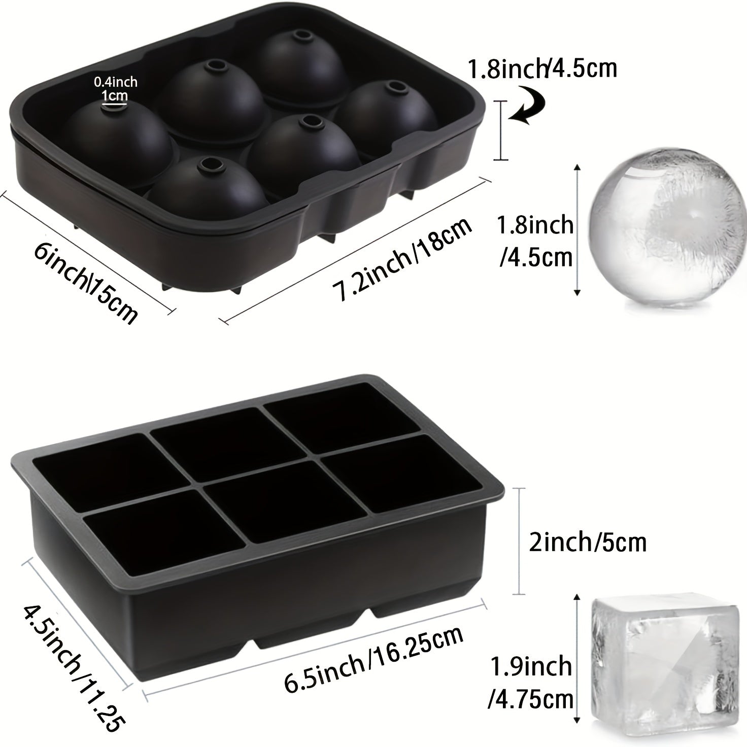 Silicone Ice Cube Trays Sphere & Square Mold With Lid Slow Melting