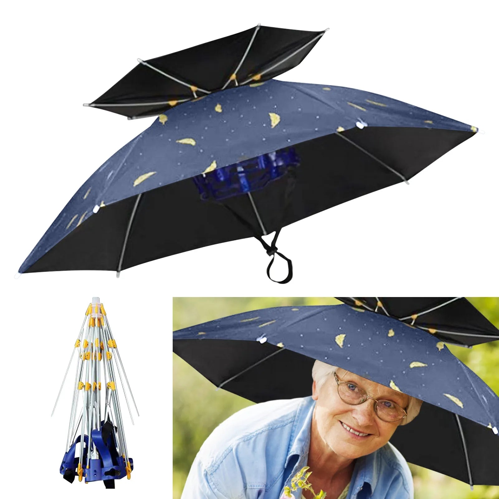 Adjustable Hands Umbrella Folding UV Protection Waterproof Double Layer Umbrella
