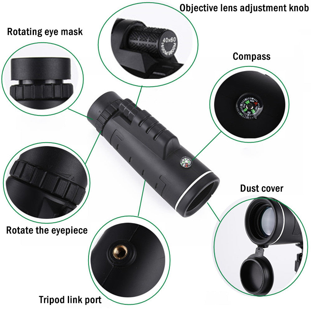 40X60 Zoom Monocular Telescope with Smartphone Holder