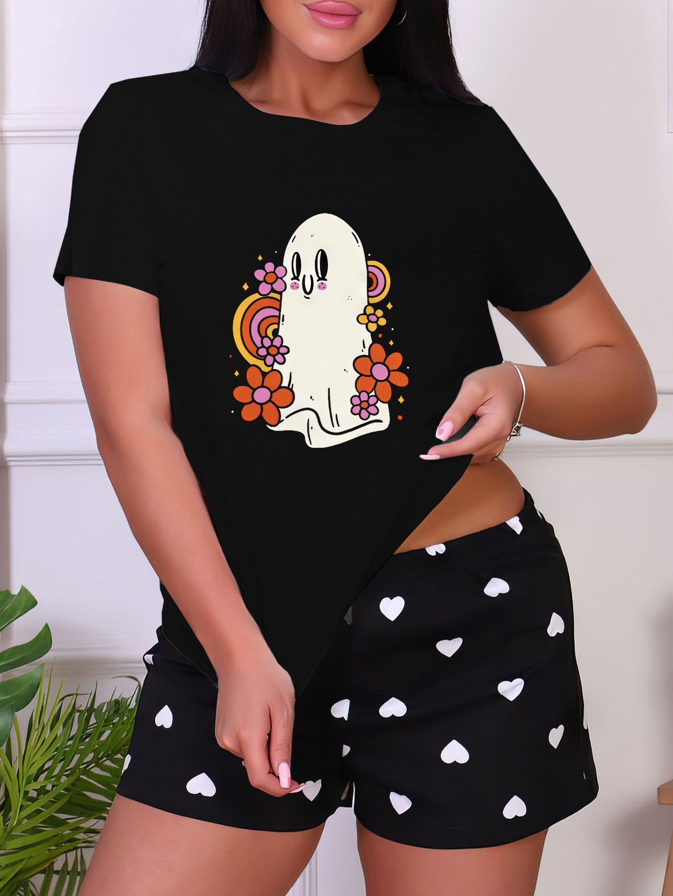 Halloween Print Short Sleeve Sleep Top