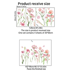 4pcs Flowers Wall Sticker Vinyl Removable Plant Decals Self-adhesive Stickers