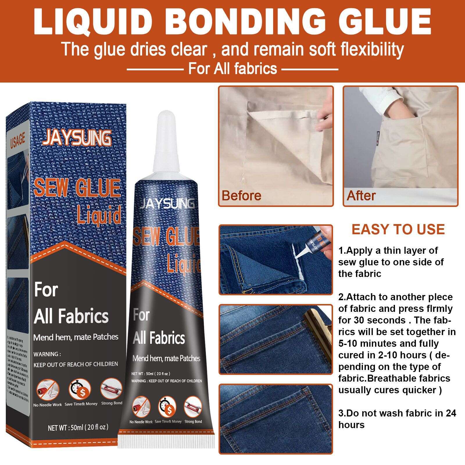 Fabric Mending Glue, Needle And Thread, Fabric Repair
