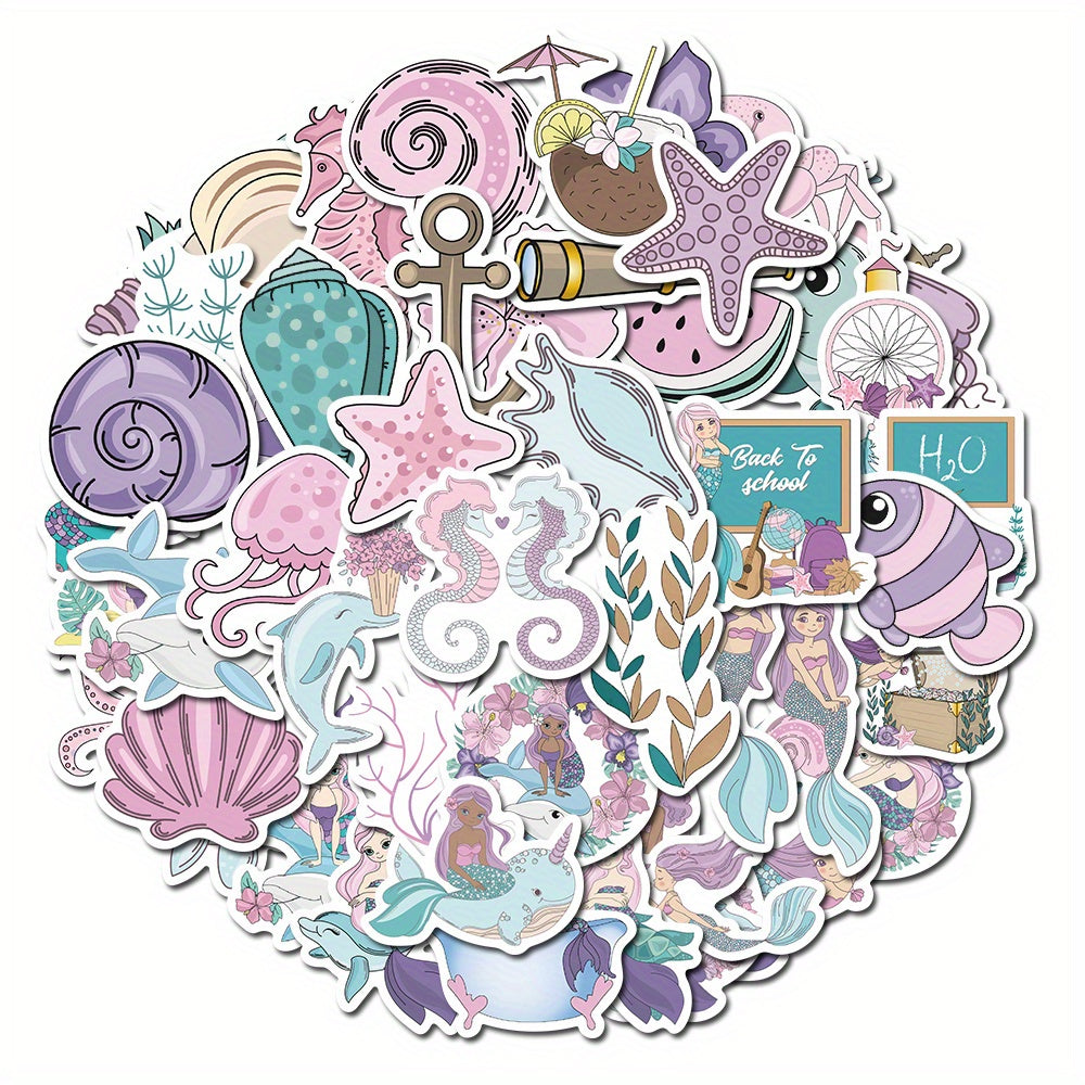 56pcs Pink Purple Mermaid Underwater Animal Stickers Waterproof Stickers