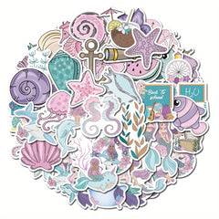 56pcs Pink Purple Mermaid Underwater Animal Stickers Waterproof Stickers