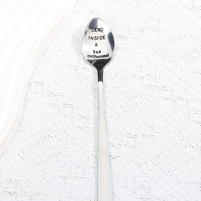 1pc Halloween Stainless Steel Slivery Spoon Dead Inside But Caffeinated Spoon