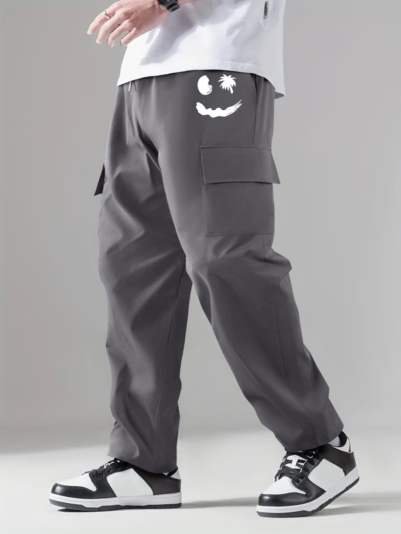 Smiling Face Cargo Pants Men Stretch Casual Pocket Pants
