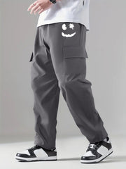 Smiling Face Cargo Pants Men Stretch Casual Pocket Pants