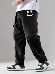 Smiling Face Cargo Pants Men Stretch Casual Pocket Pants