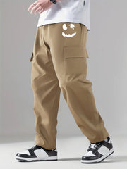 Smiling Face Cargo Pants Men Stretch Casual Pocket Pants